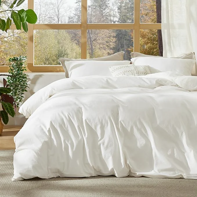 Modern Bedsure Stone Washed Cotton Duvet Cover Queen Size – White Minimalist Cotton Duvet Cover Linen Like for All Seasons – GentleSoft™ Plain Simple Bedding White Queen 90 quot x90 quot Natural