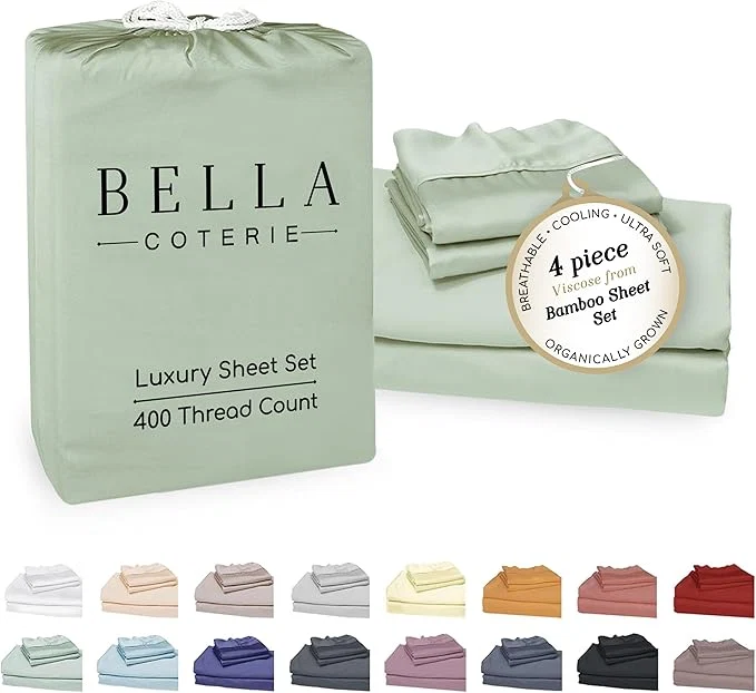 Classic Bella Coterie Luxury Bamboo Viscose 34 Split Top King Size Sheet Set 1 Fitted Sheet for Sleep Number amp Adjustable Beds Organically Grown Cooling amp Soft 18 Deep Pocket Sea Glass Elegant