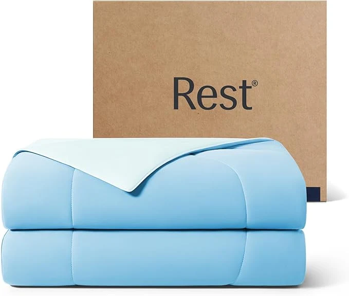 Healthy REST® Evercool® Cooling Comforter Twin Twin XL Blanket for Hot Sleepers All Season Bedding to Keep Cool for Night Sweats Breathable Lightweight Blanket 68 quot x90 quot Inches Aqua Blue Classic