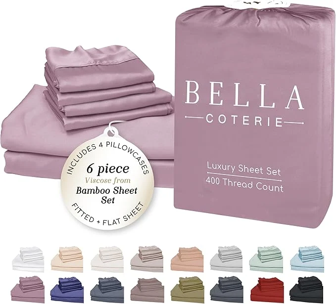 Proven Bella Coterie 6 Piece Luxury Bamboo Viscose King Size Sheet Set Organically Grown Cooling for Hot Sleepers 18 quot Deep Pocket Soft amp Hypoallergenic 4 Pillowcases Lilac Specialty