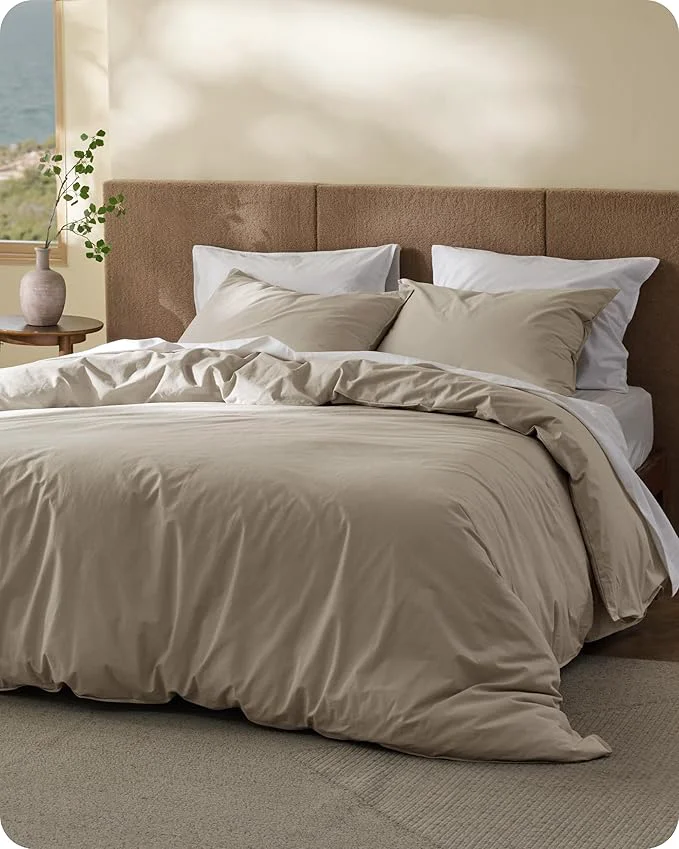 Sophisticated Bedsure Cotton Duvet Cover Oversized King – Luxury Slub Weave Cotton Duvet Cover Set PureWoven Bedding Set with a Linen Like Textured Easy Change Tannish Linen Grey 120 quot x 98 quot Eco-Friendly
