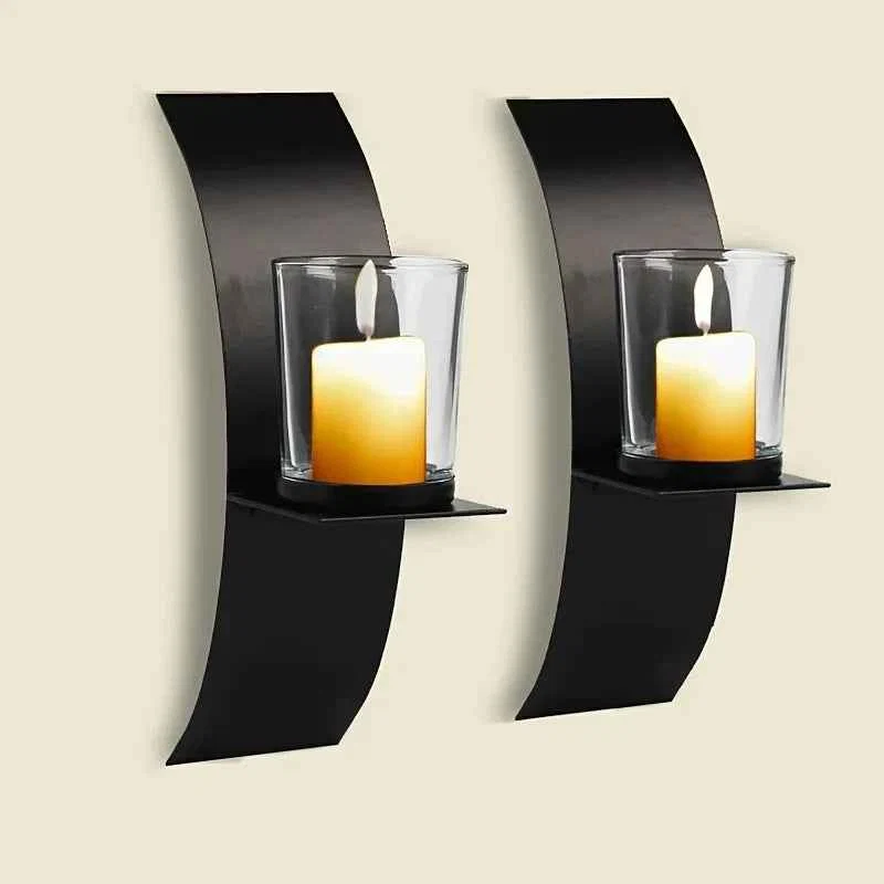 Official 2pcs Wall Sconce Candle Holder 3D Curved Wall Candle Holder Black Iron Candle Holder Wall Hanging Candle Tray Template Room Wall Decoration Home Wedding Decoration Unique