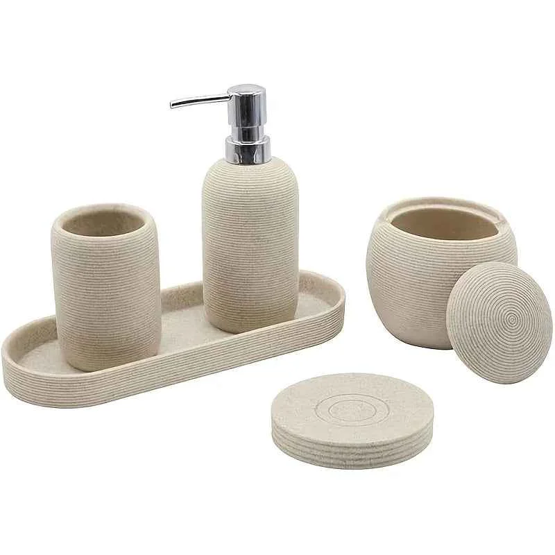 Optimized Bathroom Set – Natural Gray Stone 5pcs Refined