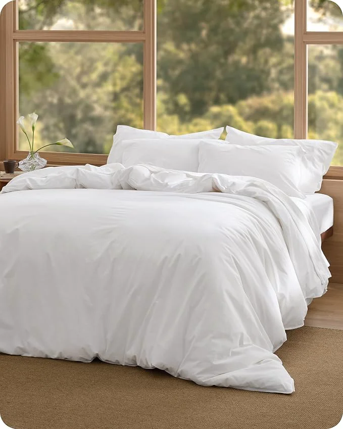 Proven Bedsure Cotton Duvet Cover Queen Size – Luxury Slub Weave Cotton Duvet Cover Set PureWoven Bedding Set with a Linen Like Textured Easy Change Bright White 90 quot x 90 quot Secure