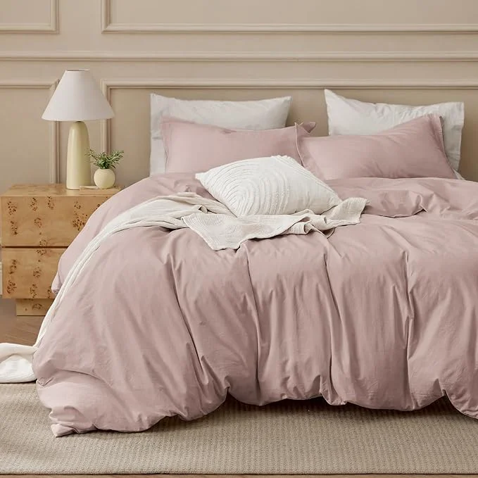 Excellent Bedsure Washed Cotton Duvet Cover Twin Size – Petal Pink Minimalist Bedding Set Linen Like – PureWoven Plain Simple amp Soft Comforter Cover for All Seasons Petal Pink Twin 68 quot x90 quot Unique