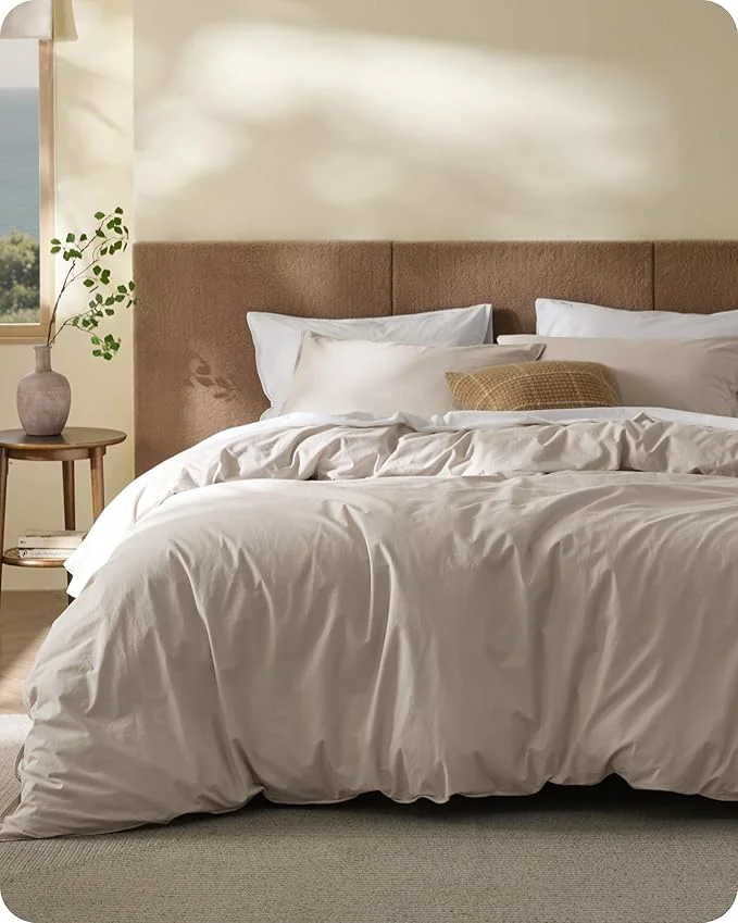 Enhanced Bedsure Cotton Duvet Cover Queen Size – Luxury Slub Weave Cotton Duvet Cover Set PureWoven Bedding Set with a Linen Like Textured Easy Change Natural Linen 90 quot x 90 quot Excellent