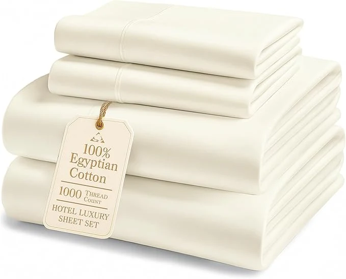 Reliable Egyptian Cotton King Size Sheets Set – Luxury 1000 Thread Count Ultra Soft amp Durable Christmas Sheets King Size Silky Sateen Weave Snug Fit 15 quot Deep Pocket Hotel Comfort at Home – Ivory First-Class