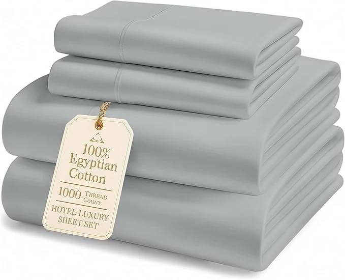 Effective Egyptian Cotton Sheets Queen Size Set – 1000 Thread Count Silky Sateen Weave Sheets 15 quot Secure Fit Deep Pocket Queen Sheet Set Naturally Breathable Hotel-Quality Luxury You Can Feel – Silver Crafted