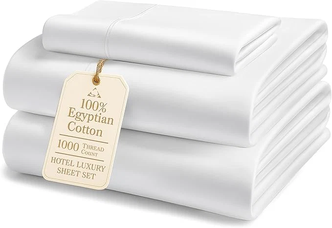 Easy-to-Use LANE LINEN Egyptian Cotton Twin Sheets Set – 1000 Thread Count Soft amp Comfy Luxury Hotel Style Thick Cotton Twin Sheet Set Fully Elasticized Reinforsed Seams No Pill Natural Cooling – White Superior