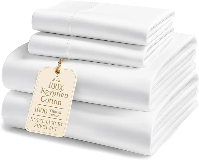 Original Design Egyptian Cotton Sheets Queen Size – Luxury 1000 Thread Count Naturally Cooling amp Breathable Silky Sateen Weave Queen Sheet Set Soft amp Durable Hotel Sheets with 15 quot Snug Fit Deep Pockets – White Original