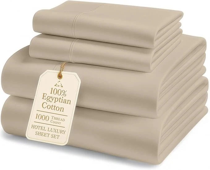 Prestigious Egyptian Cotton King Sheet Set – 1000 Thread Count Naturally Cooling amp Breathable Sateen King Sheets Long-Staple Cotton for Lasting Softness Snug Fit 15 quot Deep Pocket Fitted – Taupe Smart