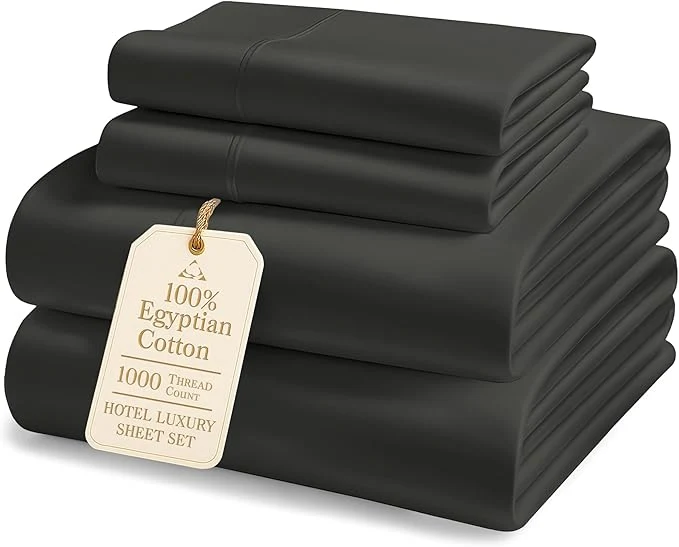 Premium Material Egyptian Cotton Sheets Queen Size Bed Set – 1000 Thread Count Naturally Cooling amp Breathable Sateen Queen Sheets Set Long-Staple Cotton for Lasting Softness Snug Fit 15 quot Deep Pocket – Black Environmentally Friendly