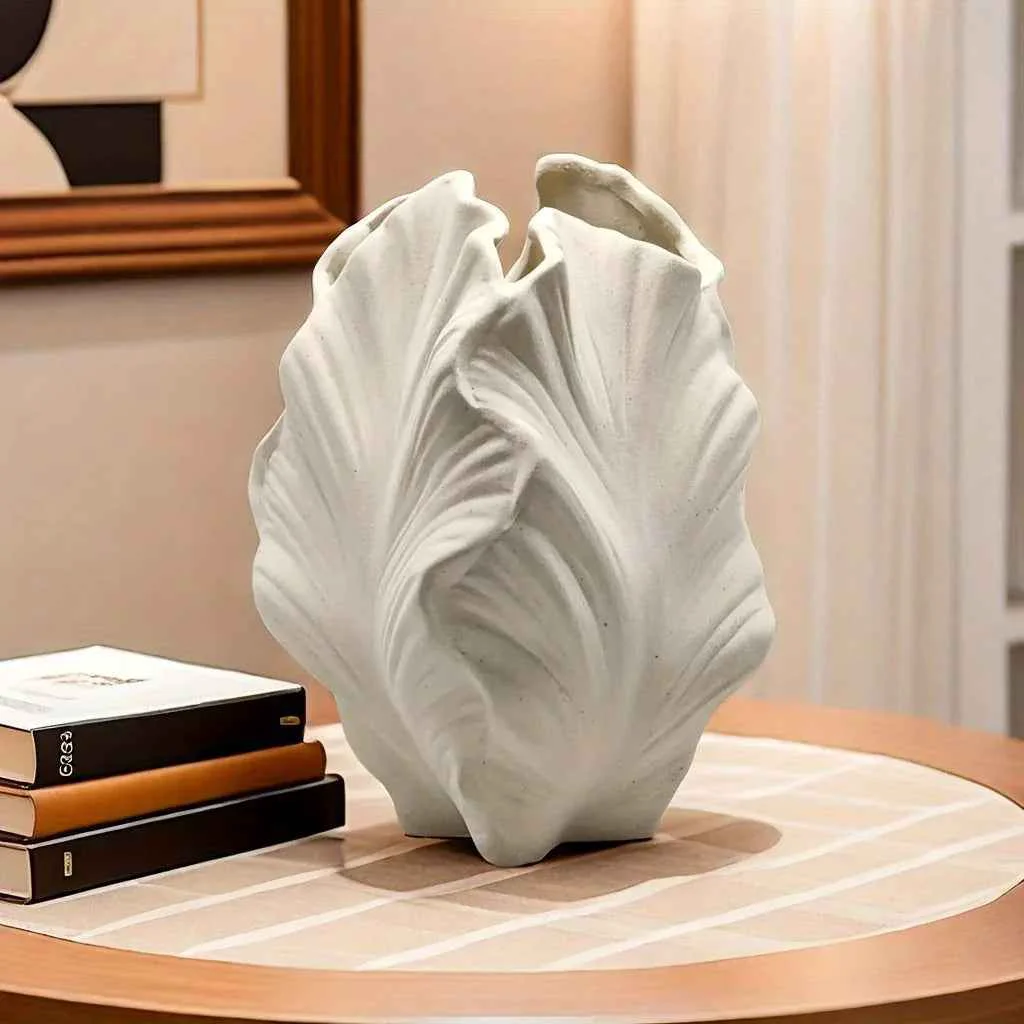 Solid Vase – Textured Ceramic White Oval Healthy
