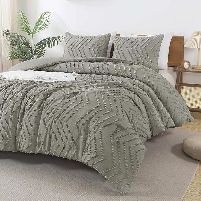 Secure Andency Medium Grey California King Comforter Set Boho Cal King Soft Warm Tufted Bedding Comforter Sets 3 Pieces Cali King Aesthetic Chevron Farmhouse Cute Bohemian Textured Bedding Set Organic