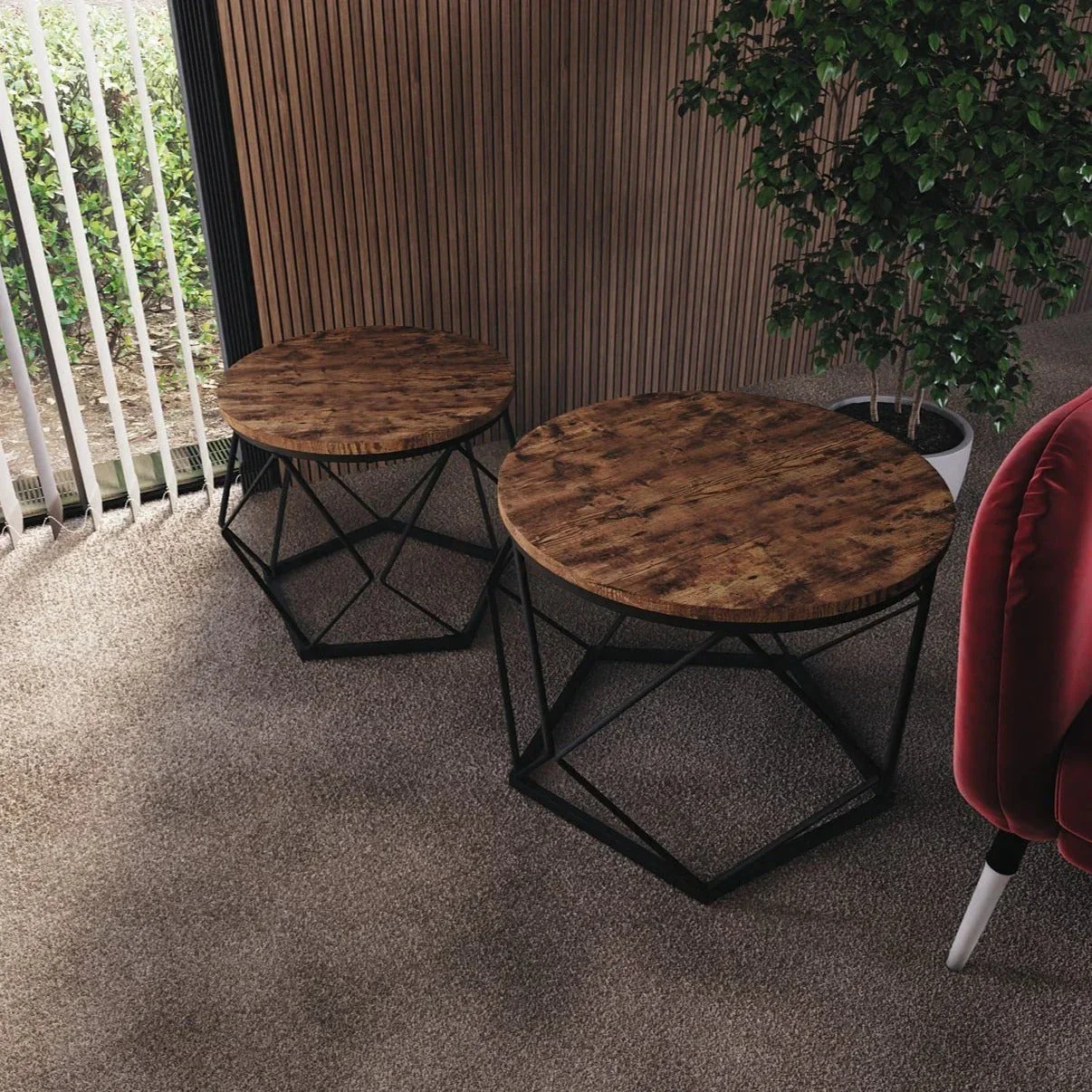 Fine Crafted Coffee Table – Geometric Dark Wood Set Verified