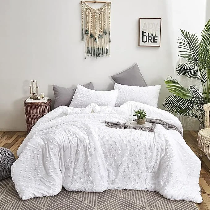 First-Class Houseri White Comforter Queen Size Boho Set Full Tufted Jacquard Bedding Sets Plain Shabby Chic Farmhouse Girls All Bed Artisan