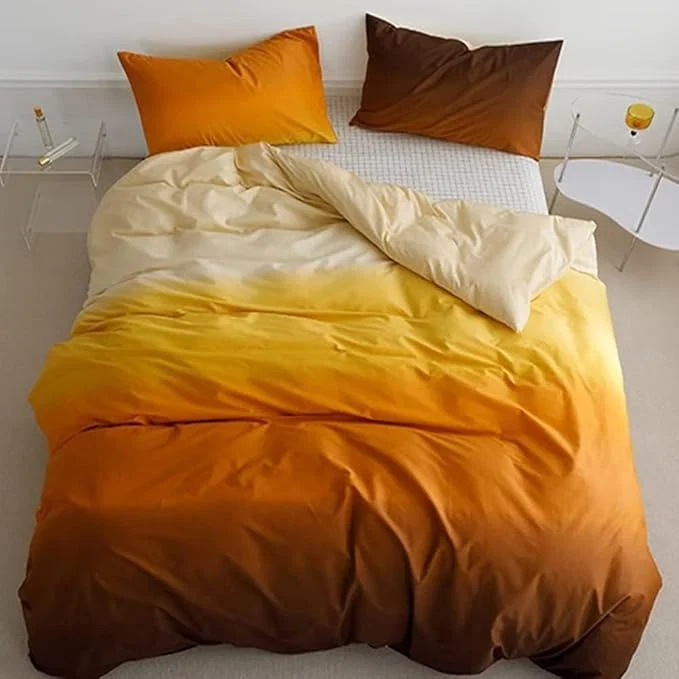 Convenient Houseri Queen Comforter Set Gradient Orange 3 Piece Lightweight Cream and Yellow Bedding Gold Brown Aesthetic Art Style Soft Comfy Sunset Yellow Comforters Bed Sets Queen for Teen Girls Women Exclusive
