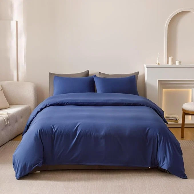 Certified Houseri Royal Blue Comforter Set Queen Neutral Navy Bedding Men Women Japanese Style Solid Blue Vintage Farmhouse Bed Sets Queen Size Enhanced
