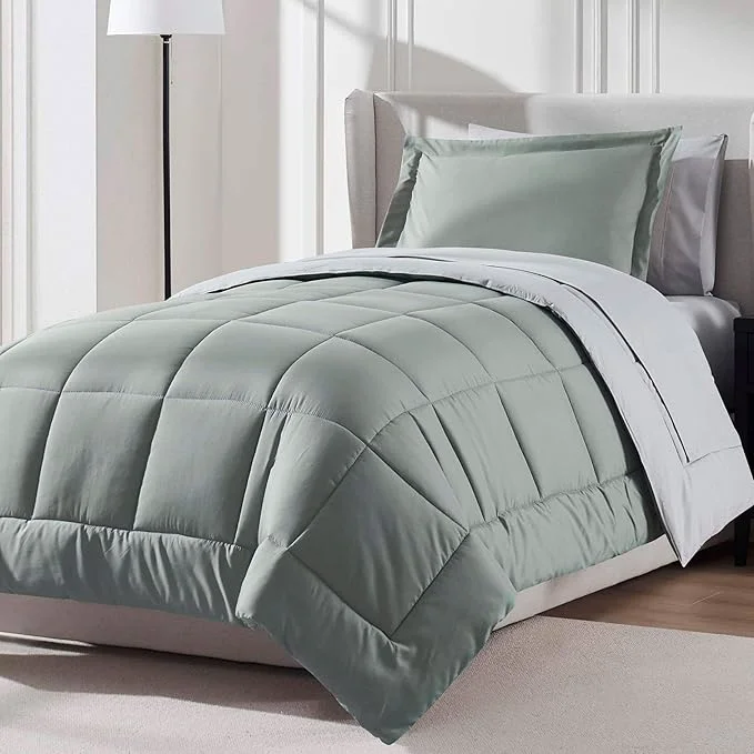World-Class Nestl 5 Piece Twin Comforter Set – Sage Green Reversible Bed in a Bag – Complete Twin Size Bedding Set with Sheets Pillowcase and Sham Versatile
