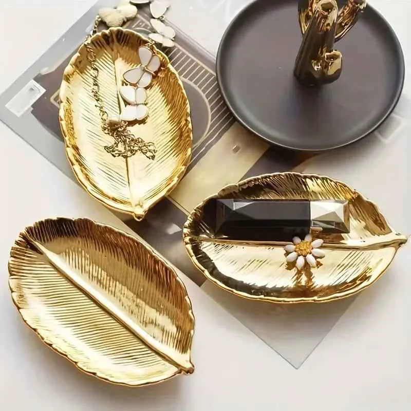 User-Friendly Ceramic Leaf-Shaped Jewelry Dish amp Decorative Tray – Elegant Leaf Suitable for Jewelry Display Keys – Decorative Tabletop Centerpiece for Entryway Living Room Bedside Jewelry Trays Certified