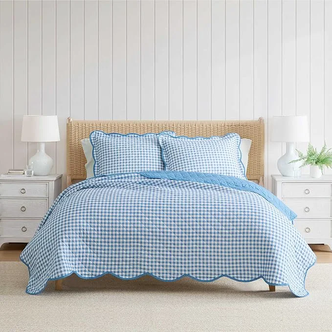 Crafted Martha Stewart – King Quilt Set Soft amp Breathable Bedding with a Lightweight Feel for Year Round Comfort 3 Piece Bed Set with Matching Pillowcases Olivia Gingham Blue Long-Lasting