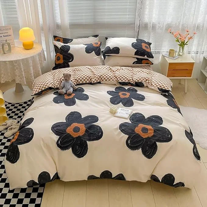 Flexible Houseri Black Sunflower Comforter Set King Beige White 3D Floral Bedding King Size Comforters Sets for Women Girls Elegant Beige and Brown Plaid Comforter King Vintage Grand Flowers Bed Quilts King Classic
