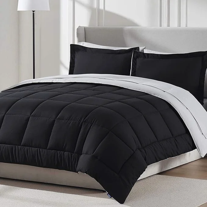Lightweight Nestl 7 Piece California King Comforter Set – Black Reversible Bed in a Bag – Complete Cal King Size Bedding Set with Sheets Pillowcases and Shams Consistent