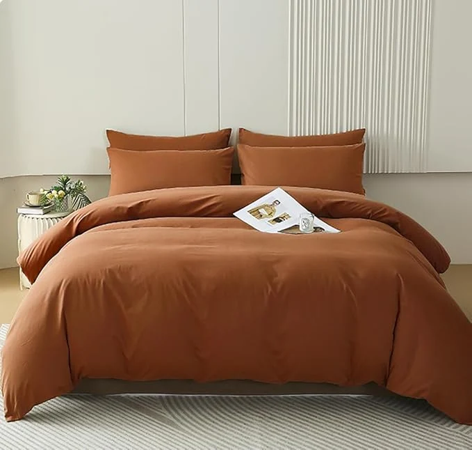 Crafted Houseri Pumpkin Color Comforter Set Full Size 3 Piece Terracotta Bedding Sets Full Caramel Brown Comforters Sets for Teen Boys Girls Warm Rust Orange Comfy Farmhouse Cinnamon Bed Quilt Blanket Full High-Grade
