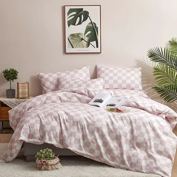 Superior Houseri Pink White Plaid Comforter Set Cal King Light Pink Buffalo Checkered Bedding Comforter California King Baby Pink Checkerboard Bedding Sets Women Elegant Pale Pink Grid Bed Comforters Cal King Dependable