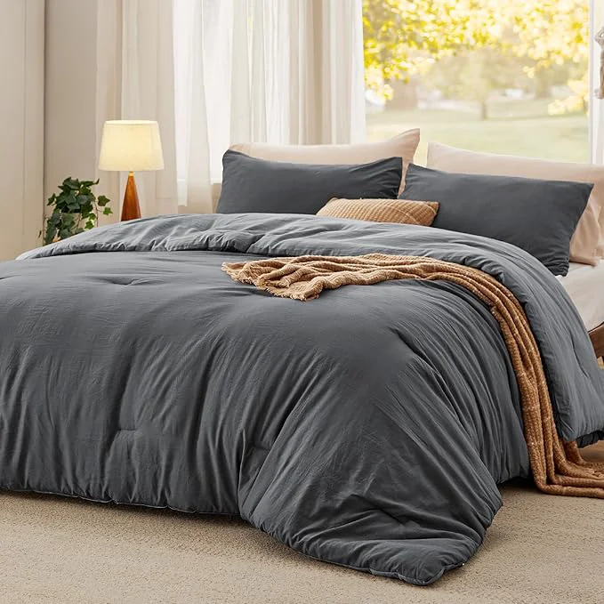 Bedsure Full Comforter Set Dark Gray Soft Prewashed Bedding for All Seasons 3 Pieces GentleSoft™ Bed Set 1 Lightweight Comforter 82 quot x86 quot and 2 Pillowcases 20 quot x26 quot First-Class
