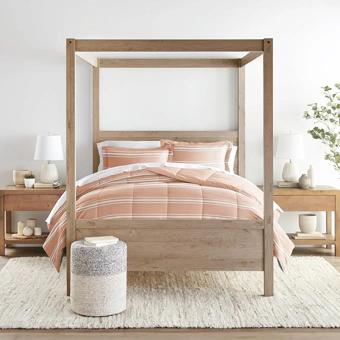 Fine LINENS amp HUTCH Comforter Set Patterned Microfiber All Season Down- Ultra Soft Bedding in Soft Stripe – King Cal-King Soft Stripe Rose Sustainable