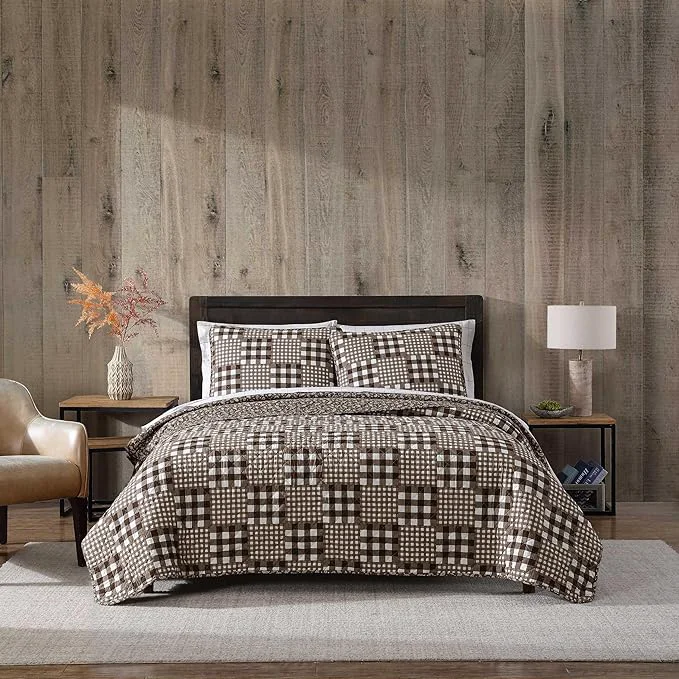 Green Eddie Bauer – Full Queen Quilt Set Reversible Bedding with Matching Shams Patchwork Luxurious Bedding Set Gingham Patchwork Brown Full Queen Easy-to-Use