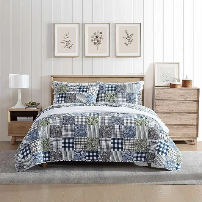 Carefully Designed Eddie Bauer – Twin Quilt Set Reversible Cotton Bedding with Matching Sham Patchwork Luxurious Bedding Set with Plaid Reverse Cozy Plaid Patchwork Blue Green Twin Minimalist