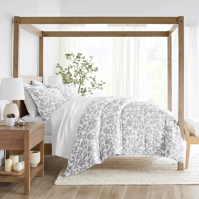User-Friendly LINENS amp HUTCH Comforter Set Patterned Microfiber All Season Down- Ultra Soft Bedding in Abstract Garden – King Cal-King Abstract Garden Light Gray Exceptional