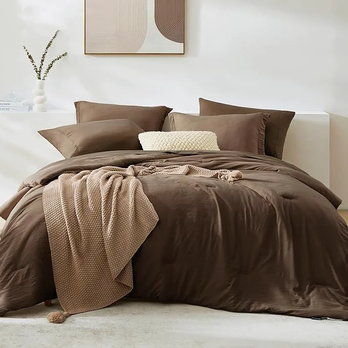 Artisan WRENSONGE Queen Comforter Set- 7 Pieces Soft Chocolate Brown Bed in a Bag with Fitted Sheet Flat Sheet 2 Pillow Shams and 2 Pillowcases- Warm Bedding Sets Queen for All Season