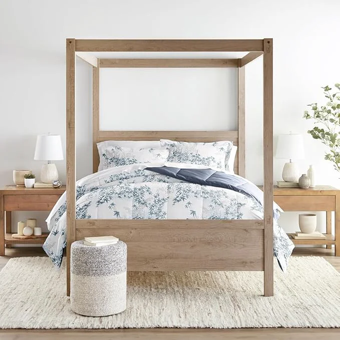 Next-Generation LINENS amp HUTCH Comforter Set Patterned Microfiber All Season Down- Ultra Soft Bedding in Bamboo Leaves Blue – Full Queen Bamboo Leaves Blue Stone User-Friendly