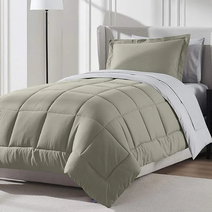 Functional Nestl 5 Piece Twin Comforter Set – Light Sage Reversible Bed in a Bag – Complete Twin Size Bedding Set with Sheets Pillowcase and Sham High-Performance