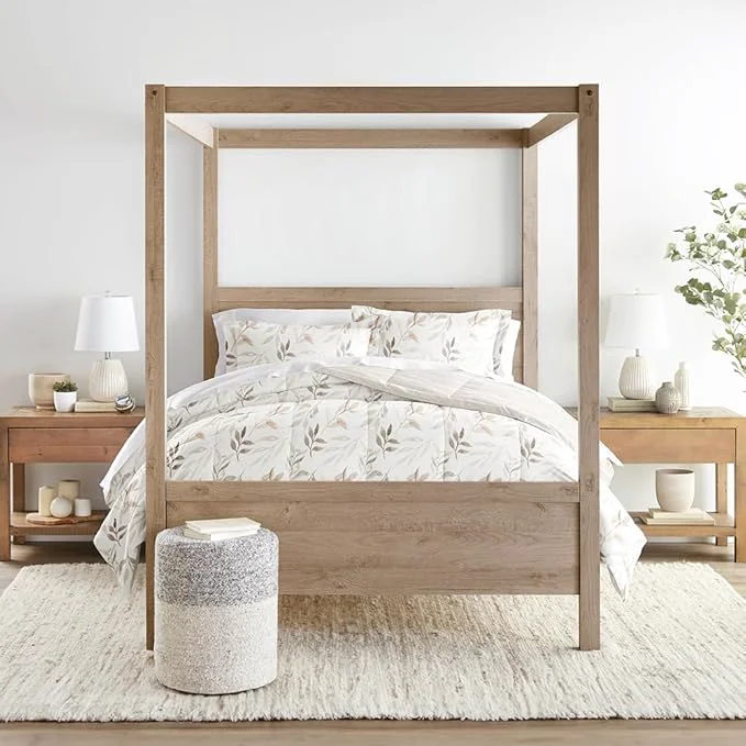 LINENS amp HUTCH Comforter Set Patterned Microfiber All Season Down- Ultra Soft Bedding in Foliage Stripe – Full Queen Foliage Stripe Ivory Official