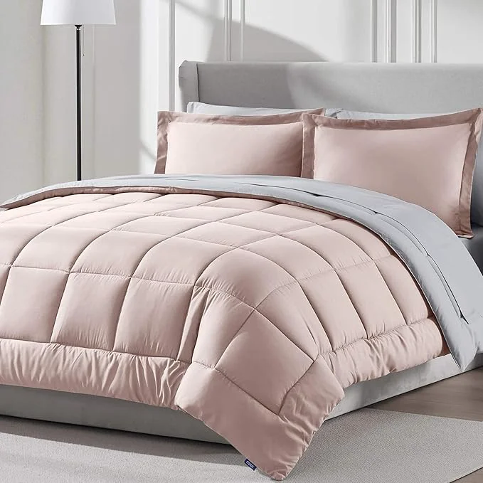 Green Nestl 7 Piece Queen Comforter Set – Blush Pink Reversible Bed in a Bag – Complete Queen Size Bedding Set with Sheets Pillowcases and Shams Premium
