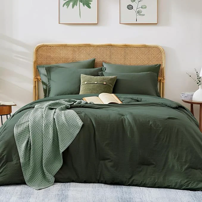 Verified WRENSONGE Oversize King Size Comforter Set- 7 Pieces Deep Green Bed in a Bag Oversize King Size Comforter with Fitted Sheet Flat Sheet 2 Pillow Shams 2 Pillowcases Warm Bedding Sets for All Season Natural