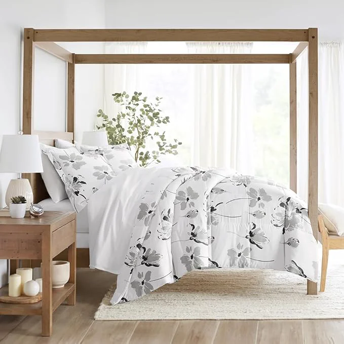 Traditional LINENS amp HUTCH Comforter Set Patterned Microfiber All Season Down- Ultra Soft Bedding in Magnolia – King Cal-King Magnolia Light Gray Natural