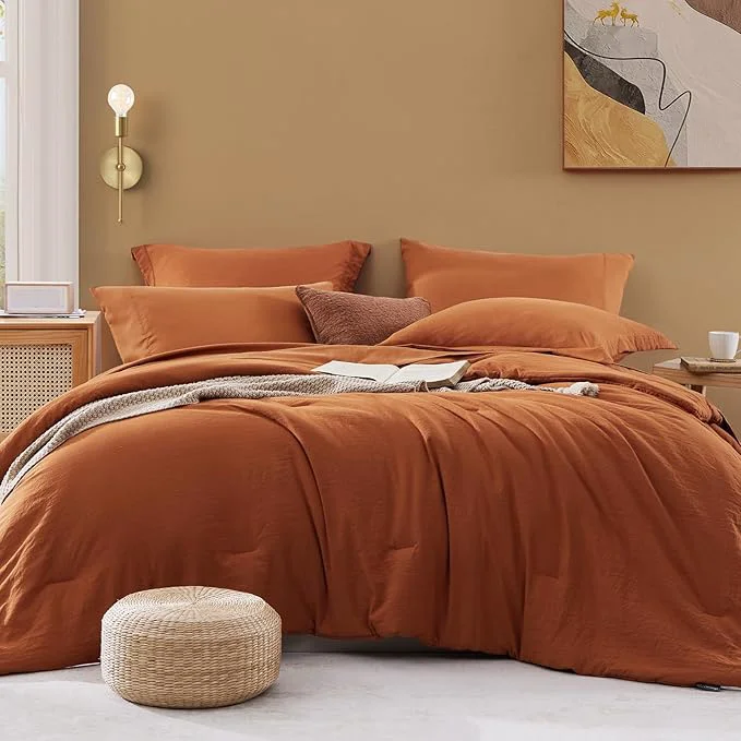 Next-Generation WRENSONGE King Size Comforter Set- 7 Pieces Soft Burnt Orange Bed in a Bag King with Fitted Sheet Flat Sheet 2 Pillow Shams and 2 Pillowcases- Warm Bedding Set for All Season Functional