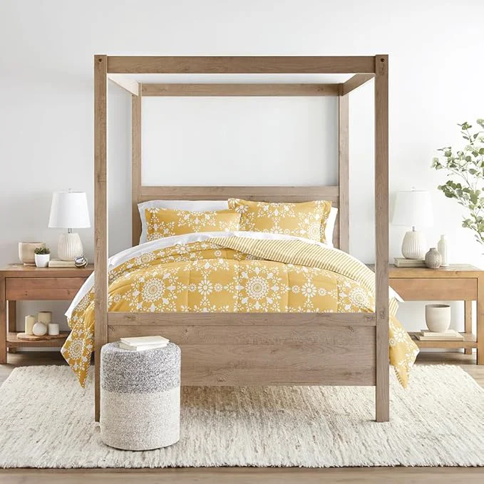 User-Friendly LINENS amp HUTCH Comforter Set Patterned Microfiber All Season Down- Ultra Soft Bedding in Daisy Medallion – King Cal-King Daisy Medallion Yellow Clean