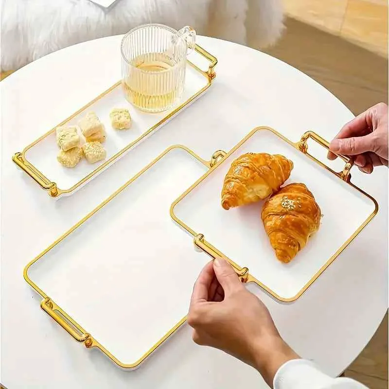 Modern Serving Tray – Handles Ivory Golden Unique