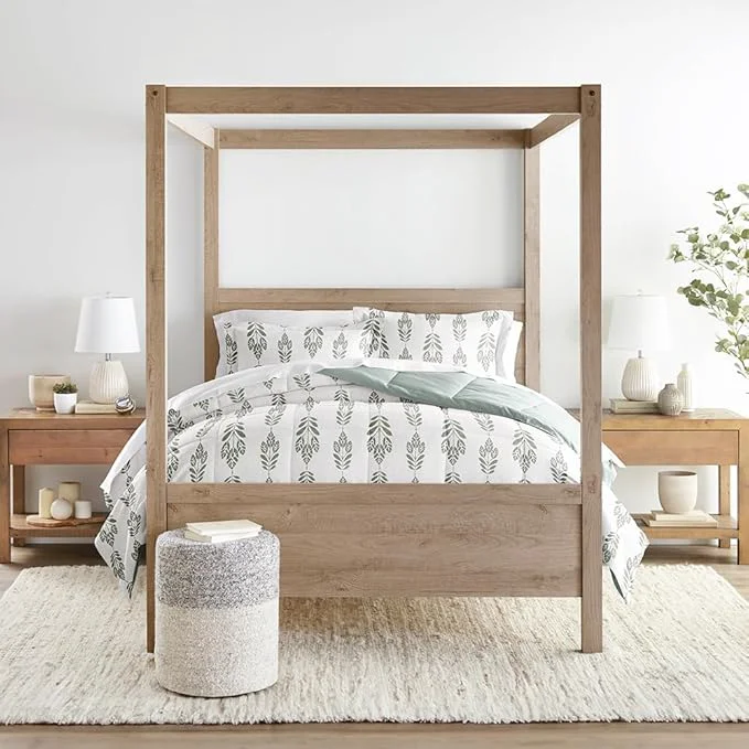 Superior LINENS amp HUTCH Comforter Set Patterned Microfiber All Season Down- Ultra Soft Bedding in Folk Leaves – Twin TwinXL Folk Leaves Eucalyptus Effective