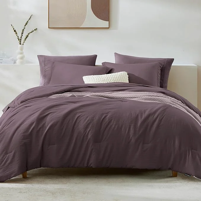 Fine Crafted WRENSONGE Super King Comforter Set – 7 Pieces Artic Plum Soft Bed in a Bag Super King with Fitted Sheet Flat Sheet 2 Pillow Shams and 2 Pillowcases- Warm Bedding Sets for All Season Genuine