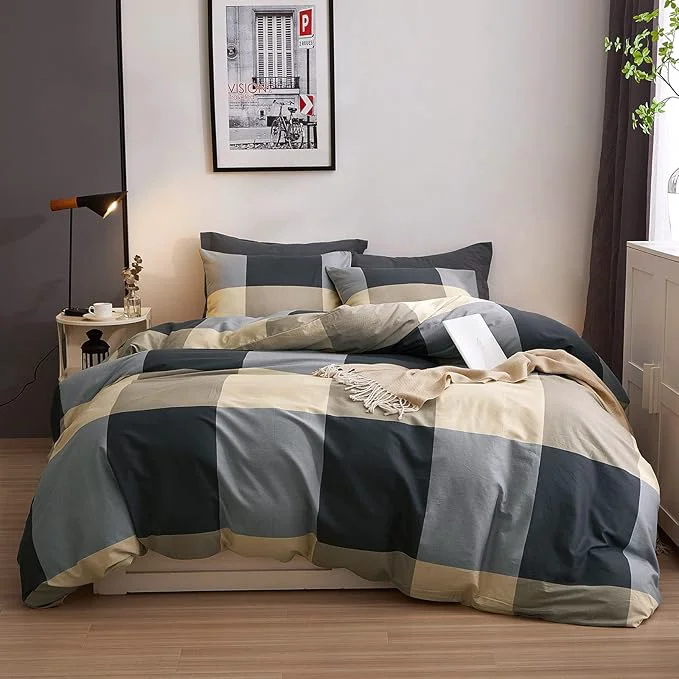 Dependable VM VOUGEMARKET Full Comforter Set 3 Pieces Black Gray Plaid Bedding Comforter with 2 Pillowcases Modern Simple Checkered Comforter Set for Teens Boys Men-80×90 Inch Sophisticated