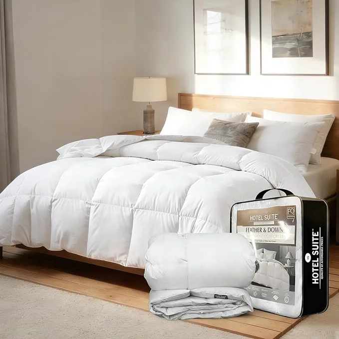 Trusted Hotel Suite Feather Down Comforter Natural Fluffy Duvet Insert Luxurious Hotel Collection Quilts All Season Bedding Comforter Cotton Cover（Twin Size 68 x 88 Inch White） Original