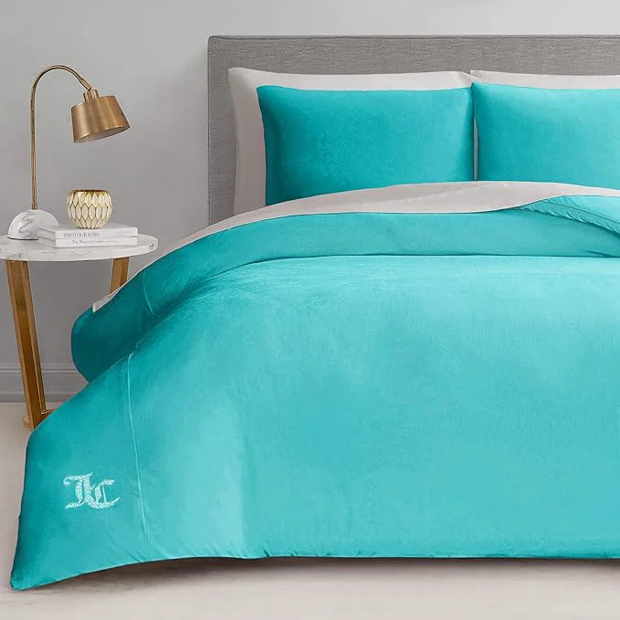 Contemporary Juicy Couture Blue Crush Velour Twin Twin XL Comforter Set – 2 Piece Luxury Bedding Ensemble
