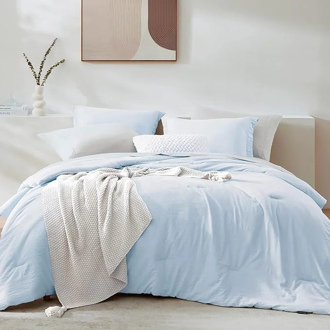 Artisan WRENSONGE Full Size Comforter Set- 7 Pieces Ice Blue Bed in a Bag Full Size Comforter with Fitted Sheet Flat Sheet 2 Pillow Shams 2 Pillowcases Warm Bedding Sets for All Season Quality